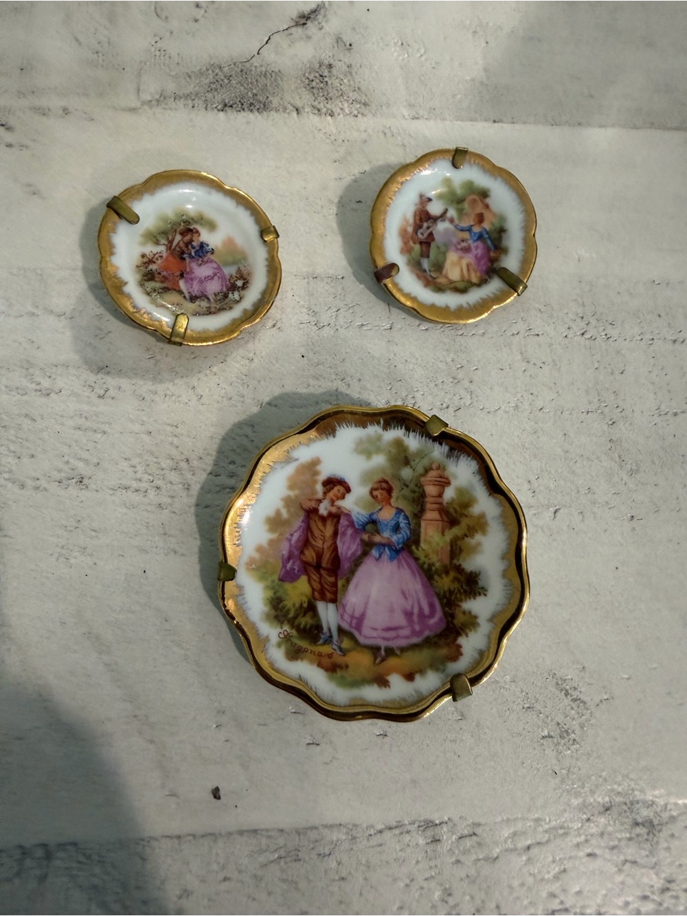 Limoges Porcelain Brooch Set with Gold Trim